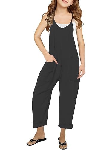 Bnycuml Girl's V Neck Sleeveless Jumpsuits Spaghetti Straps Harem Long Pants Rompers With Pockets (5-14 Years) - Image 1