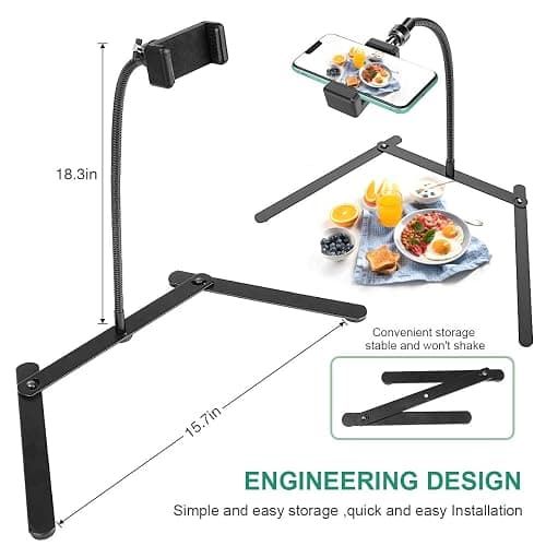 KAVAVO Adjustable Gooseneck Cellphone Holder,Overhead Phone Mount,Table Top Teaching Online Stand for Live Streaming and Online Video and Food Crafting Demo Drawing Sketching Recording. thumbnail 3