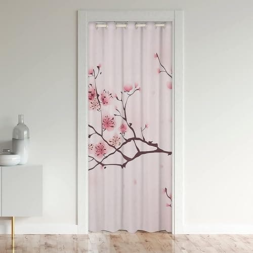 Cherry Blossoms Door Curtain For Doorway Privacy, Girl Pink Floral Door Drape, Japanese Spring Closet Curtain, Pale Pink Blossom Petal Branch Floral Curtain For Women Men,Girly Romantic,34"W X 80"L