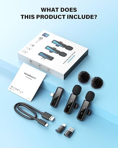 Mini Wireless Lavalier Microphone for iPhone, iPad, Android, 2-Pack Mini Mic with Windscreens & Pop Filters, Noise Reduction, Auto Pairing, Mute & Reverb for Vlogging, Recording, Live Streaming thumbnail 9