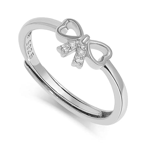 Meissa Dainty Bow Rings Infinity Rings for Women Girls Rose Gold Plated Bow Ring 925 Sterling Silver Handmade Adjustable Friendship Promise Rings - Image 1