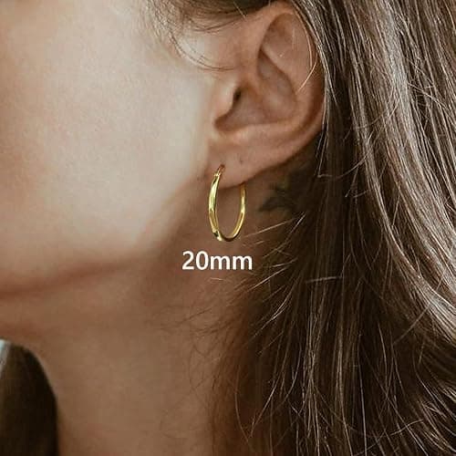 Hayoso 18K Gold Plated Hoop Earrings - 925 Sterling Silver Hoop Earrings Womens Hypoallergenic Hoops | Square Tube Hoop Earrings for Women 15mm/ 20mm /30mm /40mm thumbnail 2