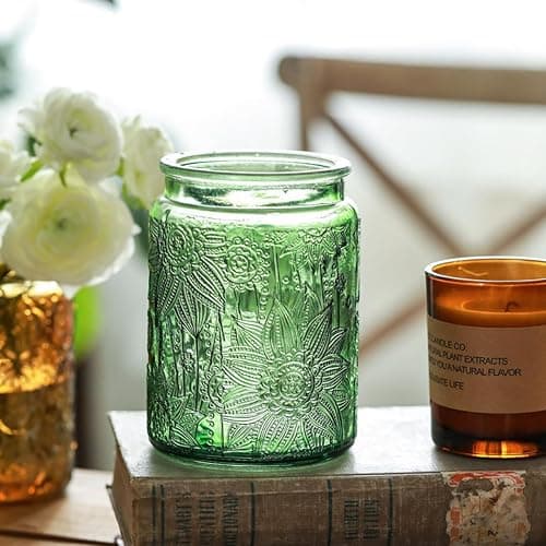 Green Glass Canister, Candy Jar with Lid, 23.7 FL OZ Vintage Colored Mason Jars for Kitchen Decorative Jar for Coffee Tea Candy Cookies, Cute Jars (Green, 1 Pack) thumbnail 4