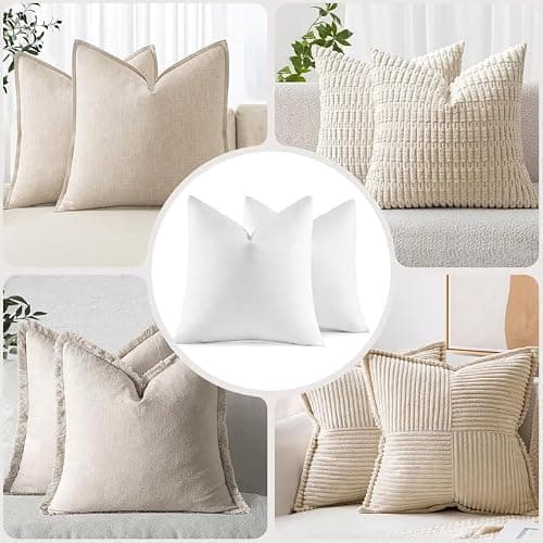 MIULEE 22x22 Pillow Inserts,Set of 2 Down Feather Throw Pillows for Couch Sofa Bed, Decorative Fluffy Throw Pillow Inserts Cotton Fabric,White thumbnail 7