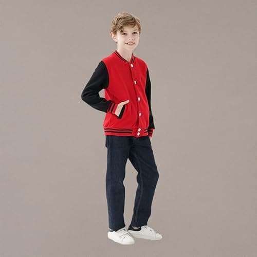DGSYSHML Kids Baseball Jackets Boys Girls Team Uniform Varsity Jacket Everyday Casual School Cotton Classic Clothing - 12 Years - Red thumbnail 6