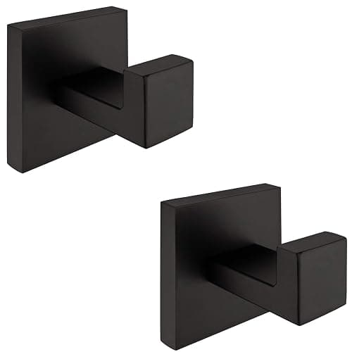 Nolimas Towel Hook Stainless Steel Bathroom Rustproof Clothes Towel Coat Hook Wall Mounted Square Toilet Kitchen, Heavy Duty Door Hanger Matte Black, 2 Pack - Image 1