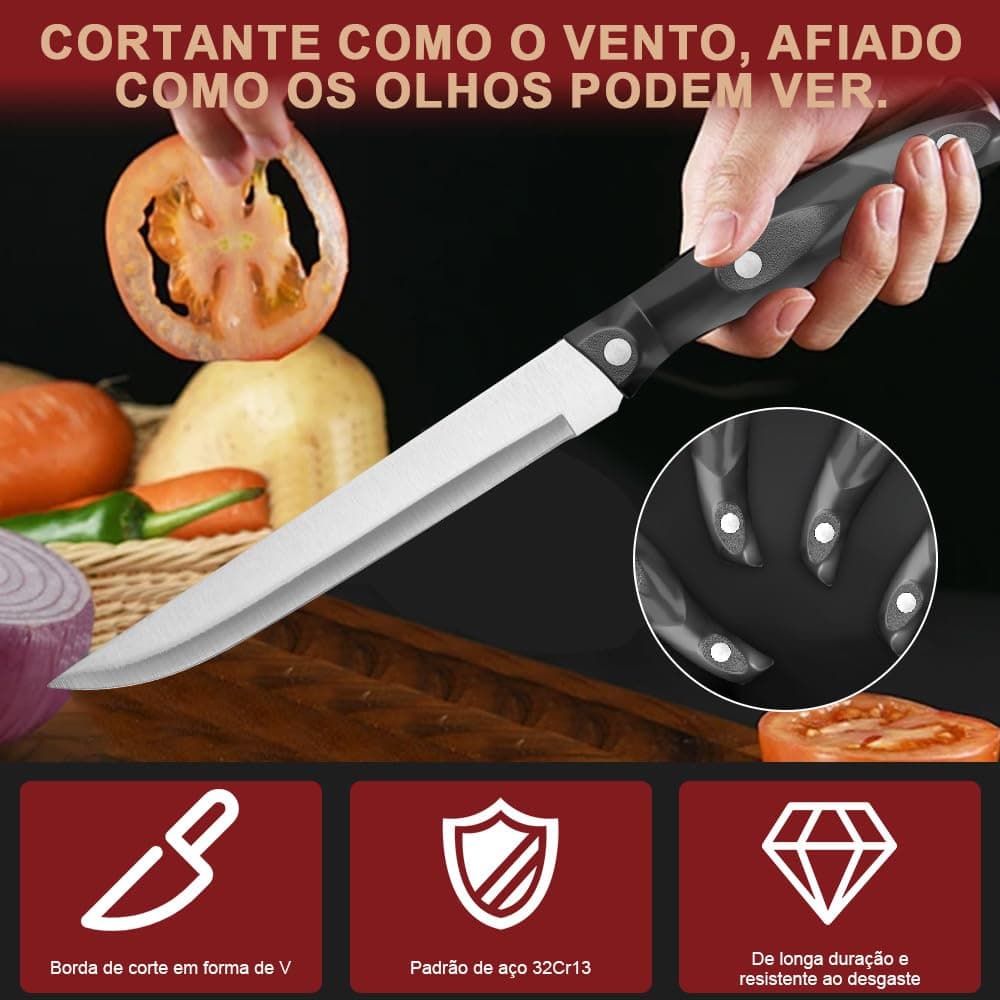 Conjunto de Facas de Cozinha Kitchen Knife Set 19 Pieces Jogo de Facas, Conjunto de 19 Peças Faca, Aço Inoxidável thumbnail 6