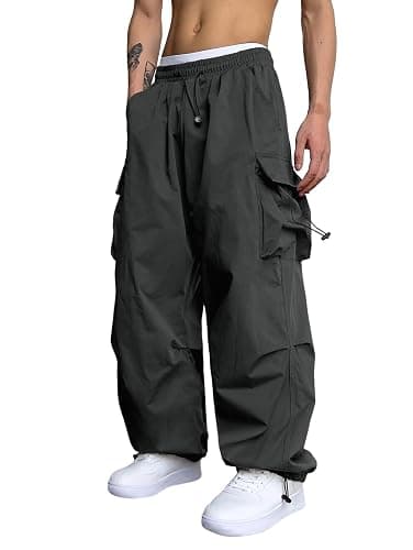 ZAFUL Flat Pocket Parachute Pants for Men Casual Baggy Cargo Pants Unisex Street Y2K Pants Drawstring Trouser - Image 1