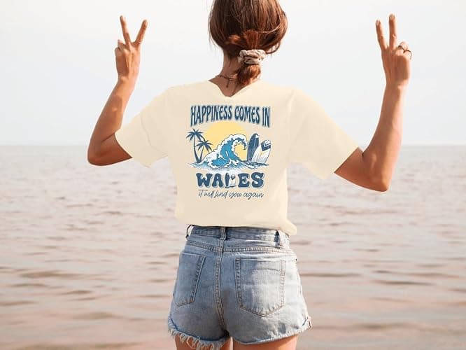 Graphic Tees Women Oversized T-Shirts: Summer Hawaiian Beach Tops Shirts Hawaii Tropical Beachy Short Sleeve Outfit thumbnail 6