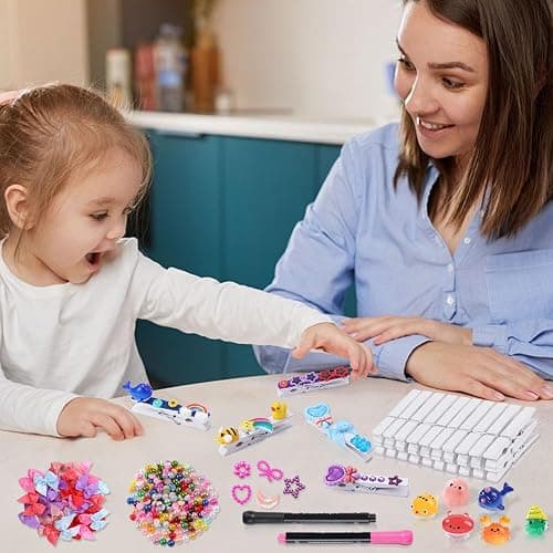 JOICEE 80 Set Cheer Pins Spirit Clips,Clothes pins Include 126 Mini Resin Animals Bows and Self Adhesive Stickers Pen 300 Beads Pearls for Backpacks Ribbon Team Classroom Cheer Gifts Bulk(White Wood) thumbnail 6