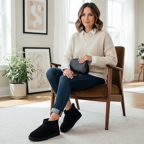 CUSHIONAIRE Hip-3 Genuine Suede Leather Ankle Boots for Women – Pull On Cozy Faux Fur Boots Womens Shoes with Comfortable Memory Foam thumbnail 7