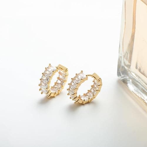 Mesovor Gold Cubic Zirconia Hoop Earrings for Women Trendy, 18K Gold Plated Huggie Hoops Earrings | Green Black Red Stones Earrings Jewelry Gifts thumbnail 6