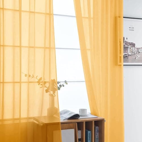 SpaceDresser Basic Rod Pocket Sheer Voile Window Curtain Panels Sand 1 Pair 2 Panels 52 Width 72 Inch Long for Kitchen Bedroom Children Living Room Yard（Sand, 52W x 72L） thumbnail 3