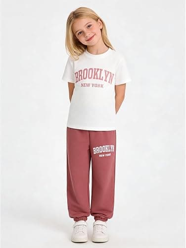 Jolyshlid Girls 4 Pieces Outfits Short Sleeve Printed Tee Tops and Pants Set 4-12Y thumbnail 4