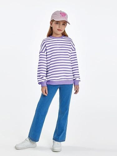 Haloumoning Girls Striped Crewneck Sweatshirt Kids Long Sleeve Oversized Fashion Pullover Tops Fall Clothes 5-14 Years thumbnail 4