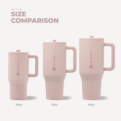 HydroJug Traveler 32oz, Insulated Tumbler with Handle & Straw, Dusty Rose | Triple wall insulated, flip straw lid, leak-resistant, stainless steel, cup holder friendly, BPA-free, dishwasher safe thumbnail 6