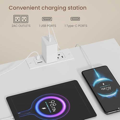 Draelibor Nightstands Set of 2 with Charging Station and Drawer, White | Bedside Tables with 3 Drawers, Modern End Tables for Bedroom, 2 AC Outlets and 2 USB Ports, 15.7" W x 13" D x 21.7" H thumbnail 5