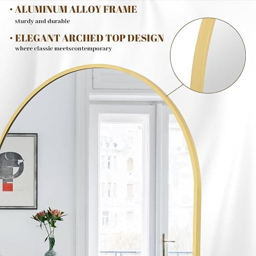 Koonmi Full Length Mirror, 64"x21" Arched Gold Mirror Full Length, Standing Hanging or Leaning Full Body Mirror with Aluminum Alloy Frame for Living Room and Bedroom thumbnail 4