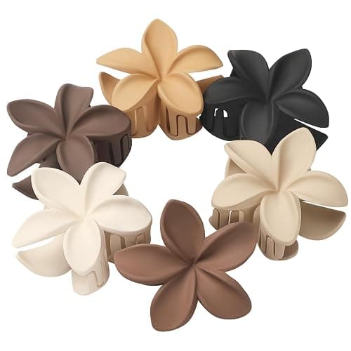 Sisiaipu Hawaiian Plumeria Flower Claw Hair Clips - 6 Pcs Large for Thick Hair and Thin for Beach, Hair Accessories for Women and Girls - Khaki thumbnail 2