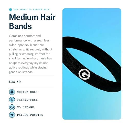 Gimme Beauty Medium Hair Bands Seamless Nylon - Low Profile Hair Accessory - Snag Free Tie for Firm, Lasting Hold - Soft, Non-Slip Ponytail Holder for Women - Cool Colors, 12-Pack thumbnail 2
