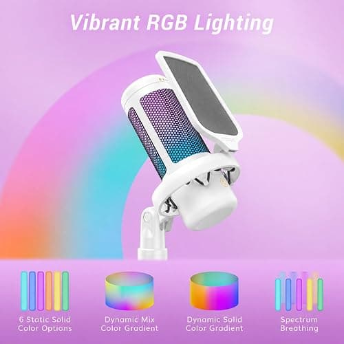 TONOR Gaming Microphone, RGB PC Microphone, Cardioid Condenser USB Mic with Adjustable Light Modes & Brightness, Quick Mute, Gain Control, for LiveStreaming, Recording, PS4/5, Mac, TC310 White thumbnail 3