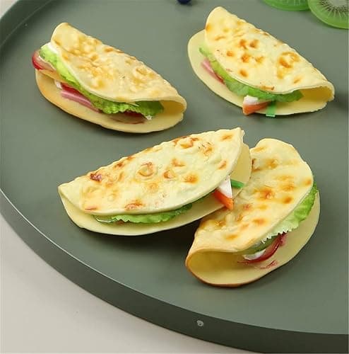 Kmiunty 3Pcs Realistic Chinese Hamburger Artificial Pancake Food Model Fake Taco Burrito Dessert for Kitchen Home Decoration Display thumbnail 3