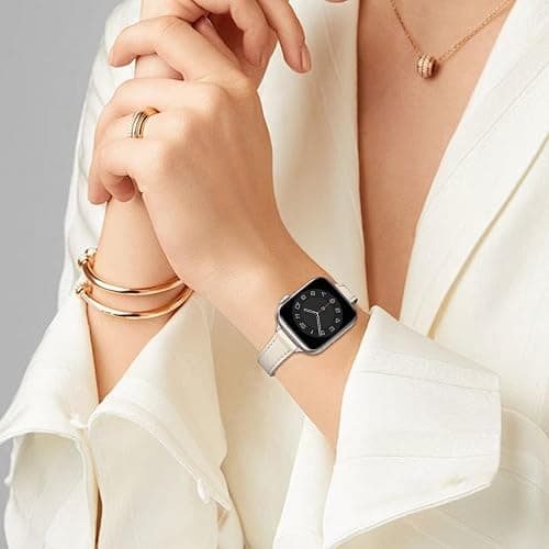 SUNFWR Leather Strap for Apple Watch 42mm 41mm 40mm 38mm 44mm 45mm 46mm | Slim&Thin Genuine Leather iWatch Replacement Elegant Band fits iWatch Series 11 10 9 8 7 6 5 4 3 2 1/SE thumbnail 6
