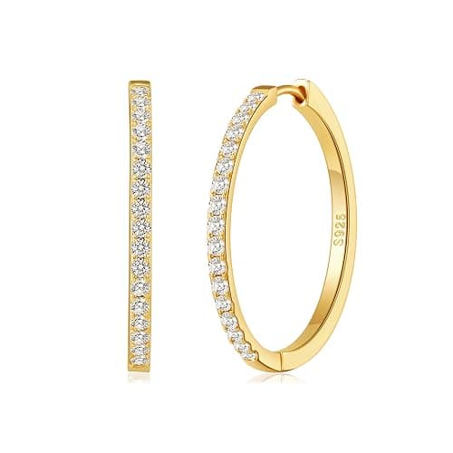 RANKEEF Gold/Silver Hoops Earrings For Women Hypoallergenic | S925 Silver Hoop Earings Lightweight Gold Hoops Gold Rhinestone Earring With Cubic Zirconia 20/30/40mm - Image 1