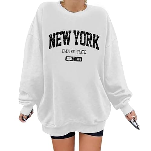 Sulayesh Oversized New York Sweatshirt for Women Aesthetic Preppy Hoodies Vintage Letter Print Graphic Crewneck Pullover Tops - Image 1