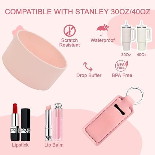Stanley Cup Accessories Set, 10PCS Stanley Cup Decor Includes Stanley Straw Cover, Water Bottle Handle Strap, Silicone Stanley Cup Boot, Stanley Charms for Stanley Cup Tumbler, Light Pink thumbnail 6