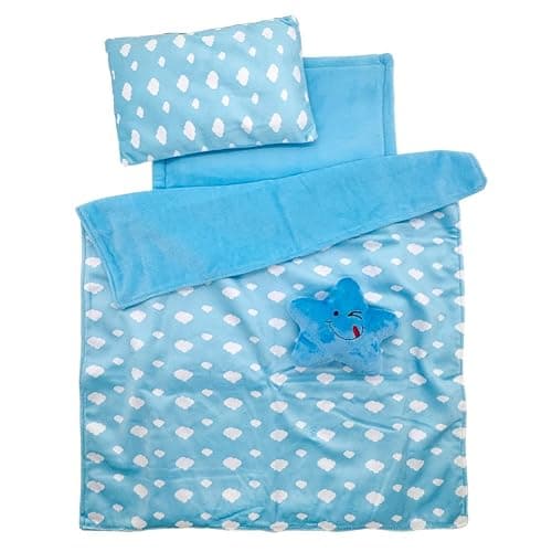 Baby Doll Accessories Bedding Set Soft Blanket Mattress Pillow Dolls Playset Fits 16-18 Inches American Doll Furniture Toy Girls and Boys (Blue) - Image 1