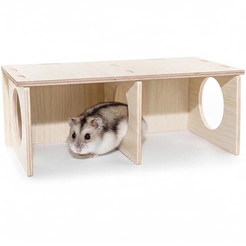 Hamster Peep Tunnel, 2-Chamber Wooden Hamster Hideout, Water-Resistant Platform for Dwarf Hamsters and Small Pets, 8.3" x 4.3" x 3.1" - Image 1