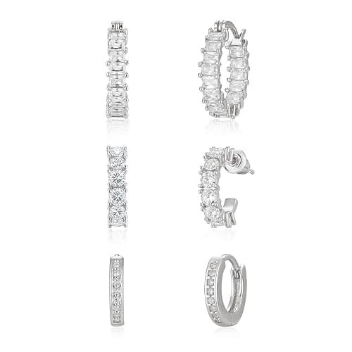 CAROVO 3 Pairs Gold/Silver Hoop Earrings for Women Trendy Dainty 14K Gold Plated Cubic Zirconia Stud Earrings Huggie Hoop Earrings Stack for Multiple Piercing Jewelry - Image 1