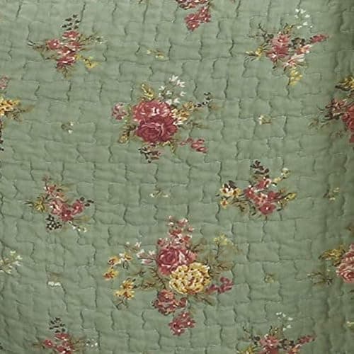 Cozy Line Home Fashions Vintage Floral Rose Green Chintz Sage Green Pink Yellow Scalloped Quilted Cotton Reversable Throw Blanket, 60"x 50" thumbnail 4