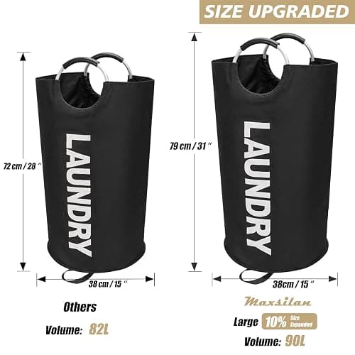 Maxsilan 90L Large Laundry Basket, Freestanding Tall Clothes Hamper, Collapsible Laundry Bag, Black thumbnail 3