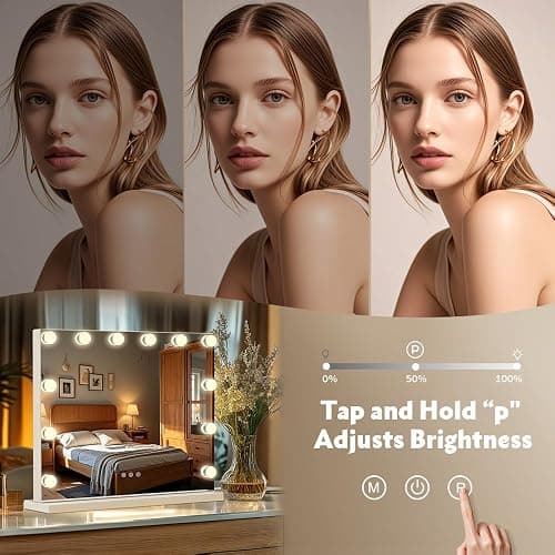 M MIVONDA Vanity Mirror with Lights, Lighted Makeup Hollywood Mirror with Dimmable 3 Color Lights LED Bulbs for Desk and Wall, Mirrors with Plug-in and USB Charger for Bedroom thumbnail 3