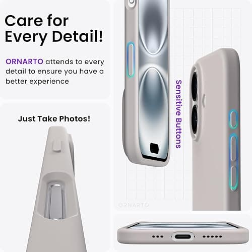 ORNARTO Cover per iPhone 16 6,1 Pollici, Custodia in Silicone Liquido per iPhone 16, Cover Morbida e Resistente con Fodera in Microfibra, Protezione Completa-Grigio Pietra thumbnail 5