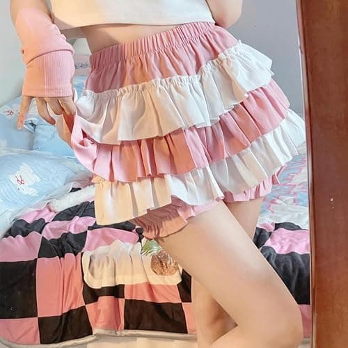 RILGOU Kawaii Harajuku Fashion Lolita Gothic Clothes Elastic Waist Color Blocking Cute Lace Trim Tiered Short Skirt thumbnail 4