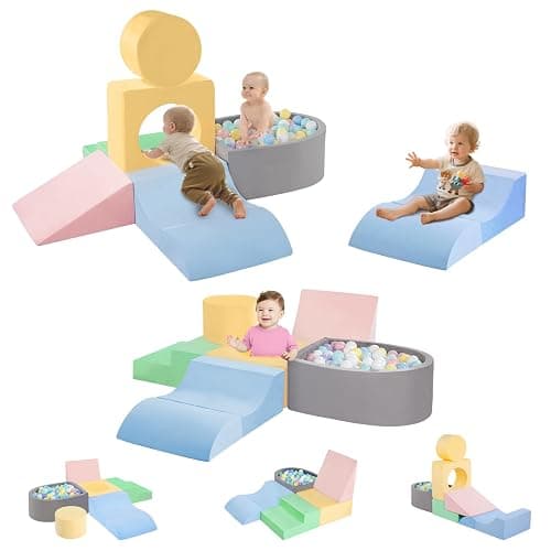 CAMELUS Toddler Climbing Toys Indoor, Baby Foam Climbing Blocks with Ball Pit for 1-3 Years Old, 6-Piece Soft Play Set Climbing Blocks, Climb Crawl Activity Play, Birthday (Balls not Included) - Image 1