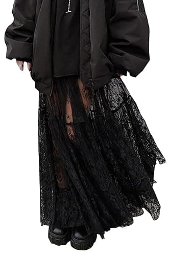 Mumaroho Women Sexy High Waist Solid A-line Cover Ups Beach Sheer Mesh Lace Maxi Skirt Without Lining - Image 1