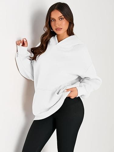 Trendy Queen Womens Oversized Hoodies Fleece Sweatshirts Fall Fashion 2025 Pullover Sweaters Winter Clothes - White - Small thumbnail 2