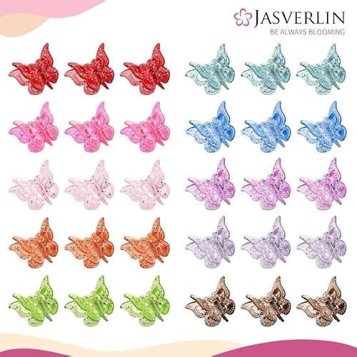 JASVERLIN Glitter Mini Butterfly Hair Claw Clips, Sparkly Colorful Hair Accessories for Girls and Women - 90s Y2K Cute, Small, Tiny Clip in 10 Assorted Colors, Set of 50 (Glitter) thumbnail 2