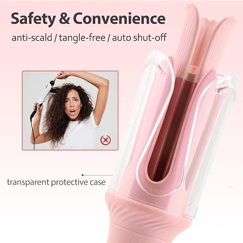 Automatic Rotating Curling Iron Hair Curler for Kids, Sakura Pink | Anti-Scald Adjustable 210-410℉ 12 Temperature Settings 3 Smart Timer Modes Dual Voltage Ceramic Curling Wand thumbnail 3