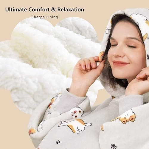 KFUBUO Wearable Blanket Hoodie for Adults Sherpa All Patterns Cat Oversized Sweatshirt Blanket with Pockets for Women thumbnail 7