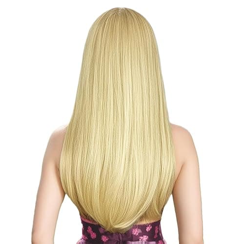 ENTRANCED STYLES Blonde Wig with Bangs, Long Straight Wigs for Women Natural Hair Wigs Synthetic Blond Wigs for Girls Daily Party Halloween Cosplay Wig 22 Inch thumbnail 5