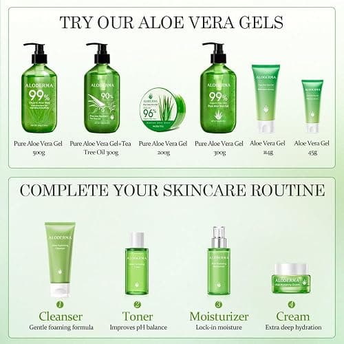 Aloderma Organic Aloe Vera Gel for Face & Body, 96% Pure Aloe Gel Made within 12 Hours of Harvest, Ideal for Skin, Scalp, & Hair Hydration, Calming Moisturizer for Soothing After Sun Care, 7.05oz thumbnail 10