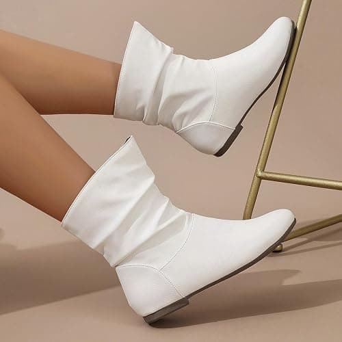 Womens Slouchy Flat Ankle Boots Wide Width Orthopedic Ankle Boot | Comfortable Round Toe Casual Pull On Flat Booties Fall Winter Low Heel Short Boots Ladies Slouchy Boots thumbnail 4