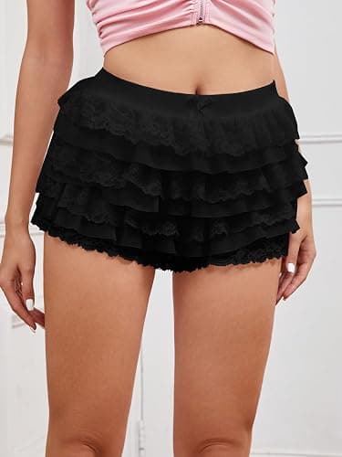 Women Y2K Lace Multi-Layered Bloomers, Lolita Ruffle Shorts, Sexy Short Pumpkin Pants, Elastic Waist Sweet Pettipants thumbnail 6