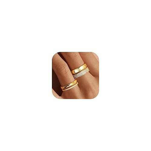 THUNARAZ 18K Gold Plated Dainty Stacked Rings Women Elegant Stackable Ring Sets for Women Gold Cubic Zirconia Thumb Rings Gold Silver Non Tarnish Wedding Bands Promise Stacking Ring Jewelry - Image 1