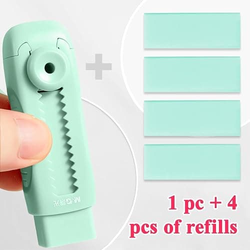 M&G 4+1 Pack Rubber Erasers Sliding Retractable Eraser, Soft Cute Erasers Push Pull Large Pencil Eraser with Plastic Sleeve 4 Refill Eraser for Students Kids, School Office Home Supplies (Green) thumbnail 4